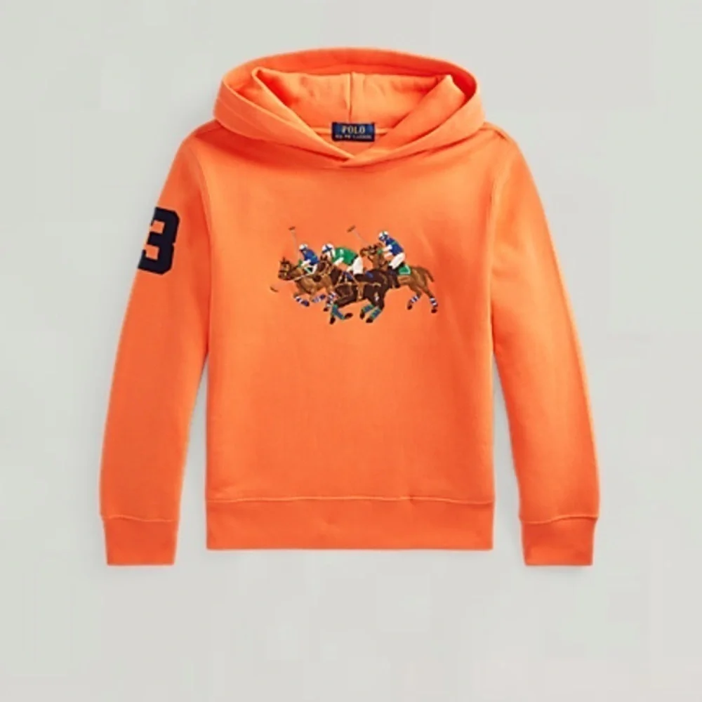 Polo Ralph Lauren Boy’s May‎ Orange Triple-Pony Graphic Fleece Hoodie. Sz-14/16